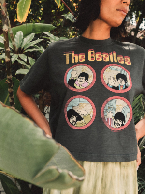 Women's The Beatles Yellow Sub Crop Mock Neck Tee