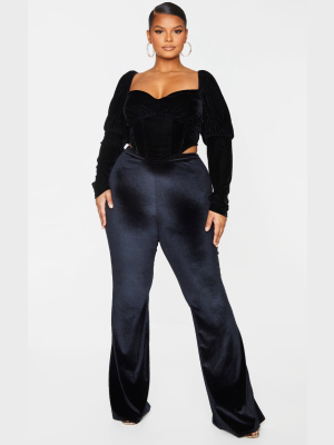 Plus Black Velvet Flared Pants