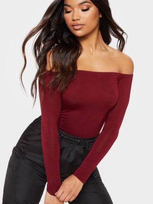 Burgundy Basic Bardot Bodysuit