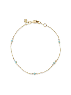 Turquoise & Diamond Bezel Segment Bracelet