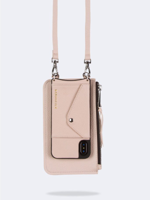 Classic Pebble Leather Zip Pouch - Sand Rose/silver