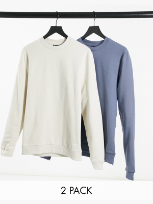 Asos Design Organic Sweatshirt 2-pack Gray And Beige
