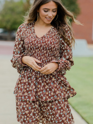 Learn Your Way Brown Ditsy Flroal Dress