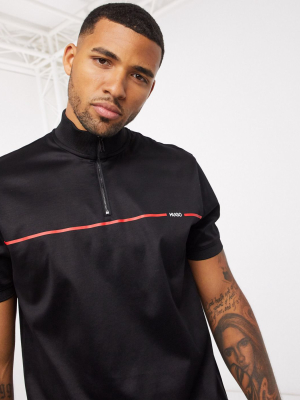 Hugo Daxham Zip Through Polo With Logo Taping In Black