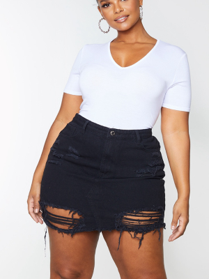 Plus Black Distressed Rip Denim Mini Skirt