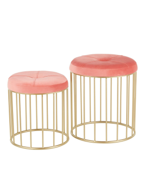 Canary Contemporary Nesting Ottoman Set Gold/pink Velvet - Lumisource