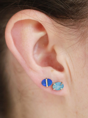 Bezel Wrapped Opal Oval Stud Earrings