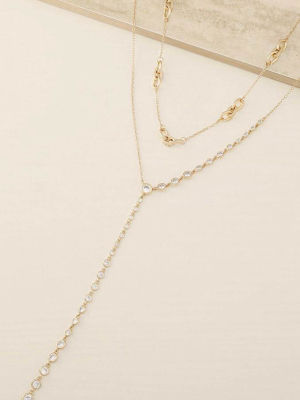 Asymmetrical Crystals Lariat 18k Gold Plated Necklace Set