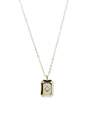 Pave Cz North Star Faceted Rectangle Pendant Necklace