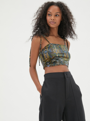 Urban Renewal Remnants Printed Velvet Tie Shoulder Top