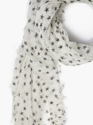 White And Black Stars Cashmere And Silk Scarf