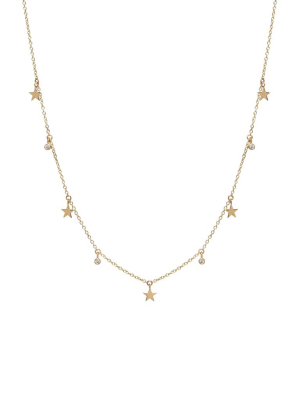 14k Itty Bitty Dangling Star & Diamond Choker Necklace