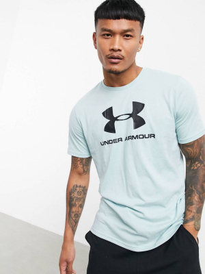 Under Armour Large Central Logo T-shirt In Blue