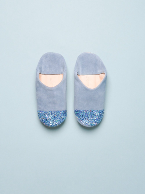 Sequin Slippers - Blue Suede