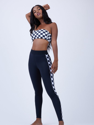 Junko Side Panel High Waist Leggings - Black/black & White Checkered Print