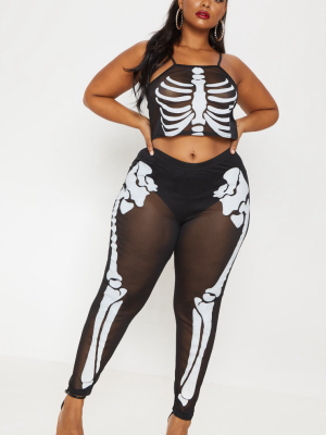 Plus Black Skeleton Print High Waisted Legging