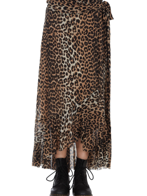 Ganni Leopard Print Mesh Wrap Skirt