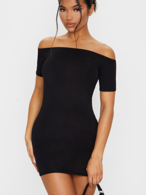 Basic Black Short Sleeve Bardot Bodycon Dress