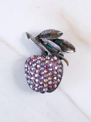 Vintage Pell Red Aurora Borealis Rhinestone Apple Brooch