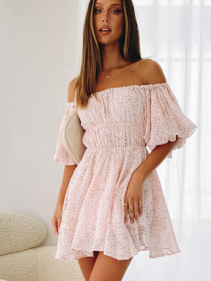 Paradise Puff Sleeve Dress Pink Floral