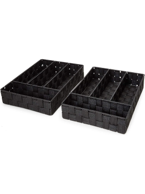 2-pack Black Drawer Dividers, Closet Drawer Organizer Storage Basket Box Bin 10"x13.5"x 2.8"