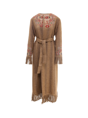 Etro Floral Embroidered Fringed Coat