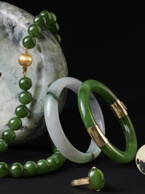 White Jade Gold Hinged Bangle