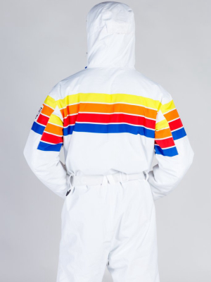 The Powder Day | Mens White Retro Striped Ski Suit