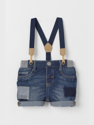 Denim Shorts With Suspenders