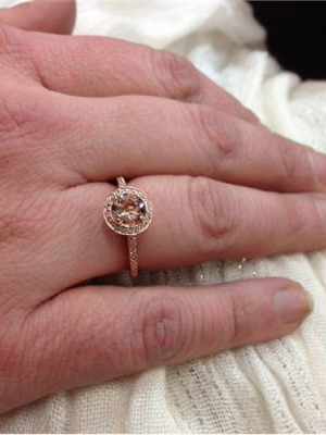 Pompeii3 7/8ct Morganite & Diamond Halo Engagement Ring 14k Rose Gold