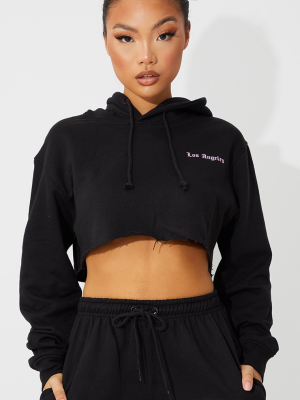 Petite Black Los Angeles Printed Crop Hoodie