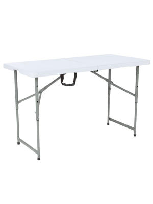 Flash Furniture 4-foot Height Adjustable Bi-fold Granite White Plastic Folding Table