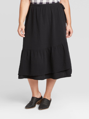 Women's Plus Size Midi Wrap Skirt - Universal Thread™