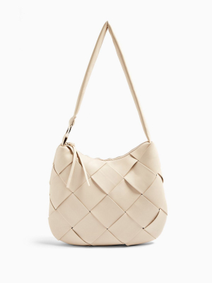 Topshop Weave Detail Hobo Bag In Stone