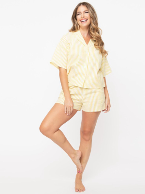 Yellow & White Striped Pajama Shorts