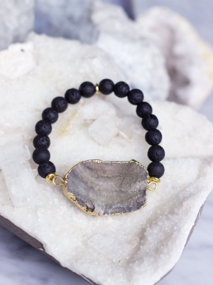 Lava Beads/ Quartz Bracelet- 0704