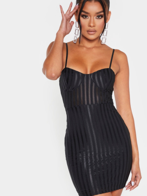 Black Strappy Cup Detail Striped Bodycon Dress