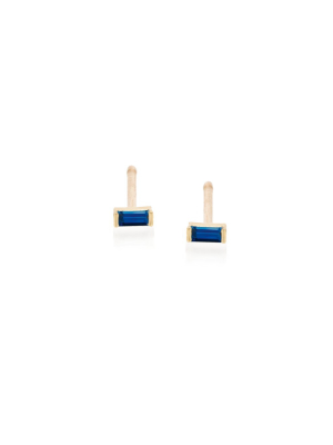 14k Blue Sapphire Baguette Studs | September Birthstone