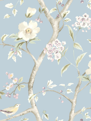 Southport Floral Trail Wallpaper In Sky Blue And Arrowroot From The Luxe Retreat Collection By Seabrook Wallcoverings