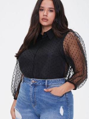 Plus Size Clip Dot Organza Shirt