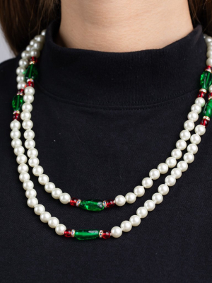 Pearl, Emerald And Ruby Necklace