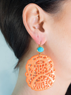 Carved Coral Pierced Earrings