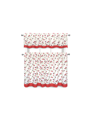 Goodgram Cherries & Polka Dots Complete 3 Pc. Kitchen Curtain Tier & Valance Set -