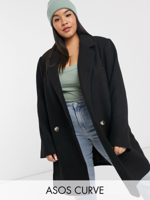 Asos Design Curve Boyfriend Coat In Black