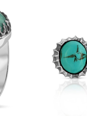 Turquoise Teardrop Ring + Oval-cut Earrings Bundle Set