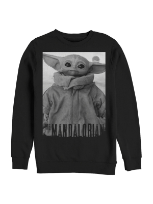 Men's Star Wars The Mandalorian The Child Gray Grayscale Pose Sweatshirt