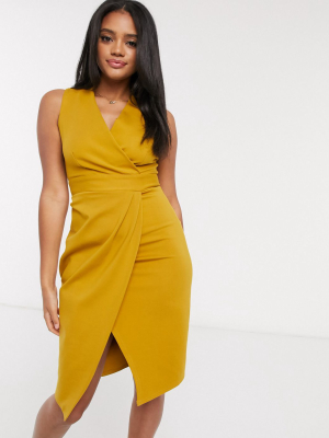 Closet London Gathered Wrap Dress In Mustard