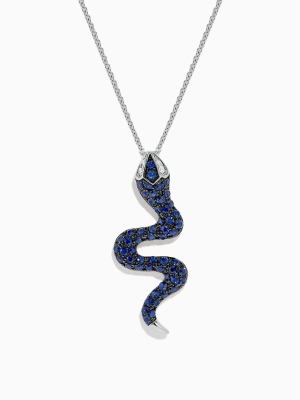 Effy Safari 14k White Gold Blue Sapphire & Diamond Snake Pendant, 1.61 Tcw