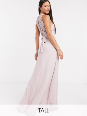 Tfnc Tall Bridesmaid Wrap Lace Maxi Dress In Pink