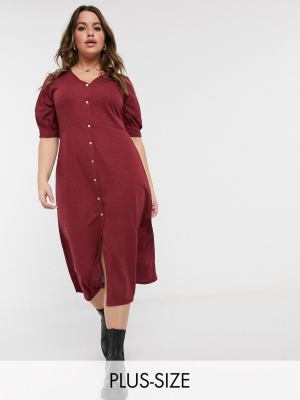 River Island Plus Button Down Midi Dress In Red